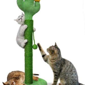 Tall Cat Scratching Post for Indoor Cats 83cm Cactus Cat Scratch Post Large Scratch Posts For Adult Cats Sisal Rope Covered Cat Post With Ball Sturdy Claw Scratcher Stable Base Heavy Duty 33inch