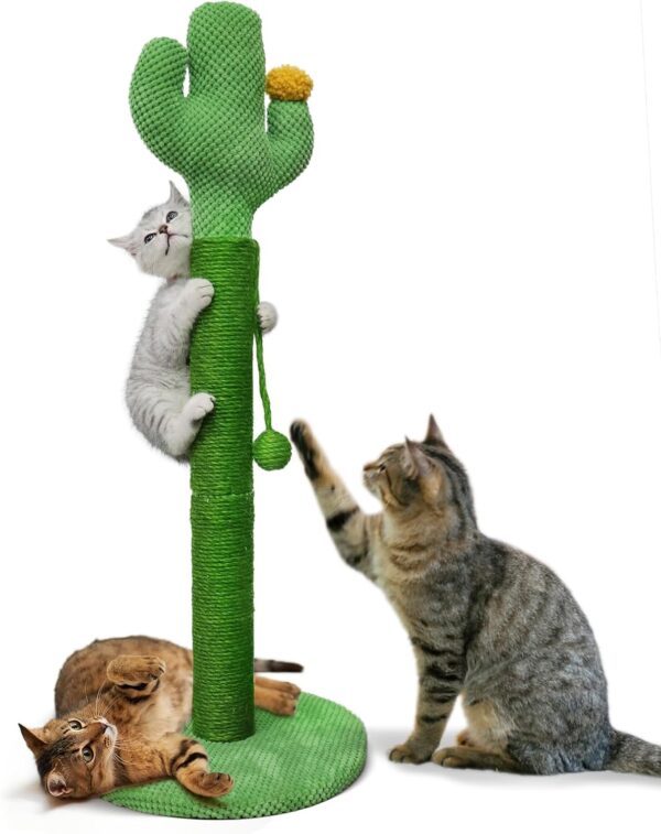 Tall Cat Scratching Post for Indoor Cats 83cm Cactus Cat Scratch Post Large Scratch Posts For Adult Cats Sisal Rope Covered Cat Post With Ball Sturdy Claw Scratcher Stable Base Heavy Duty 33inch
