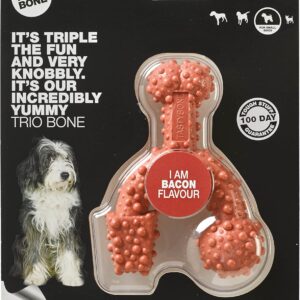 TastyBone TrioBone Nylon Dog Chew Toy for Small Dogs (Bacon) - Indestructible for Aggressive Chewers, Everlasting Flavour, Strong Healthy Teeth, Made in the UK