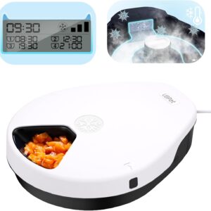 UBPET Automatic Cat Feeder Wet Food with Cooling, Semiconductor Refrigeration, with Timer, 5 Food Compartments for 330g Pet Food Each, Premium Meal Plates, Washable, for Cats + Small Dogs