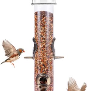 MIXXIDEA Metal Tube Bird Feeders for Outdoors Hanging Bird Feeders for Outside Wild Birds Feeder 6 Ports Hanging Bird Feeder Attract Birds in Your Lawn, Garden, Balcony (Bronze)