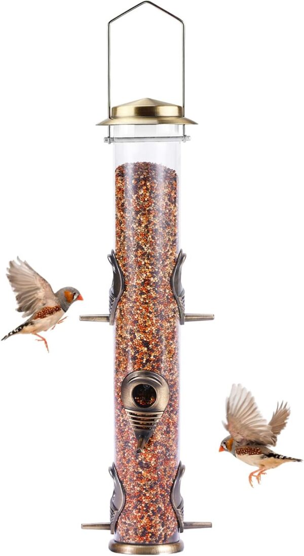 MIXXIDEA Metal Tube Bird Feeders for Outdoors Hanging Bird Feeders for Outside Wild Birds Feeder 6 Ports Hanging Bird Feeder Attract Birds in Your Lawn, Garden, Balcony (Bronze)