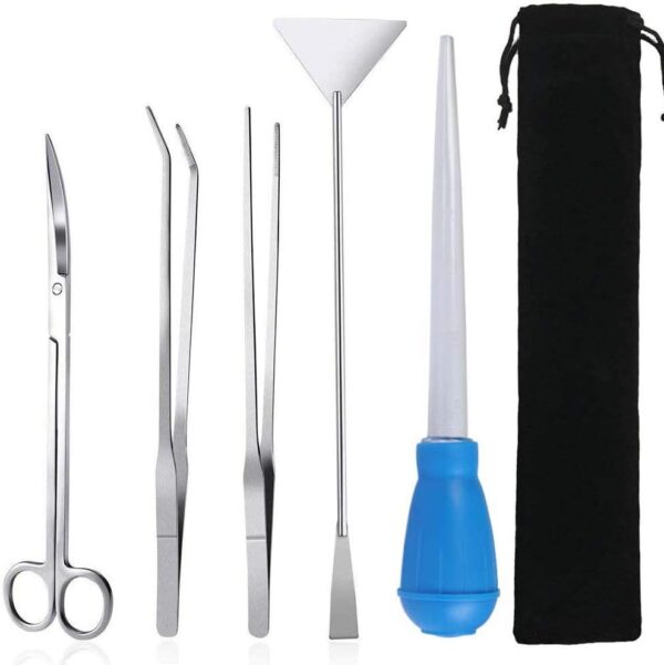 Aquascape Tools, Long Stainless Steel Aquatic Plant Tweezers Scissors Spatula Tool Set Algae Scrapers Aquascaping Cleaning Kit with Aquarium Pipette Dropper for Fish Tank Starter kit