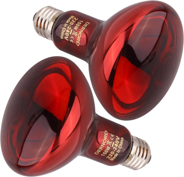 DERNORD Infrared Heat Lamp for Reptiles - 150W Red Basking Spot Bulb Night Heat Lamp for Tortoise Chameleon Puppy Bearded Dragon Poultry Vivarium Terrarium 2 Pack