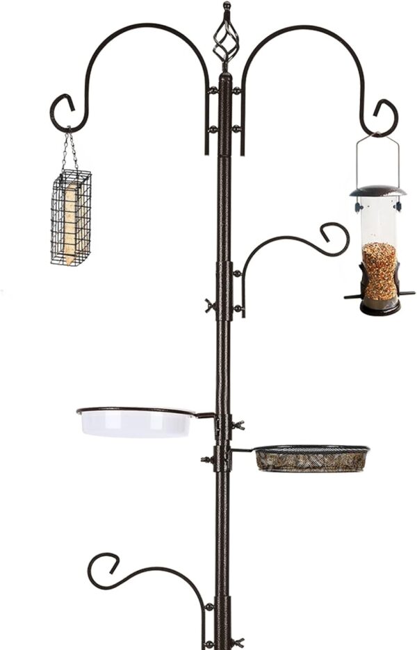 Deluxe Bird Feeding Station Kit Bird Feeder Pole Bird Feeder Hanging Kit Multi Feeder Hanging with Metal Suet Feeder Bird Bath Mesh Tray for Attracting Wild Birds and Planter Hanger (1 Pack)