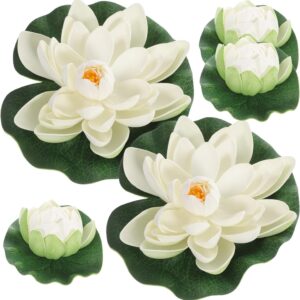 Koorium® 5 PCS Artificial Lotus Simulation Water Lily Plants Pool Decoration EVA Foam Immortal Flower Lotus for Garden Pond Fountain Aquariums Decoration, White