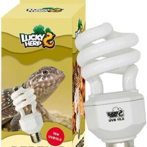 LUCKY HERP Reptile UVA UVB Lamp Bulb, 15W 10.0 UVB Light Reptile Kit, Terrarium & Vivarium UVB Fluorescent Light Bulb for Tortoise, Lizard, Bearded Dragon