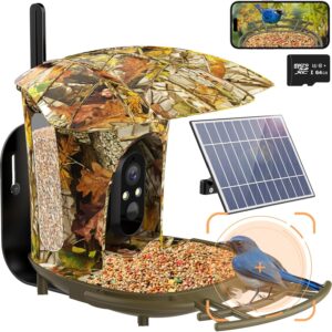 Smart Bird Feeder Camera, Lollyes AI Bird Watching Camera 1080P 64G Auto Capture/Record Videos, Instant App Notifications 2.4G WiFi Camera with Solar Panel (Maple Leaf Pattern)