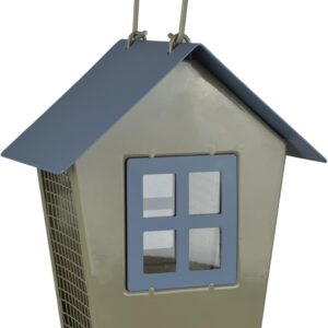 Supa "Hamilton" Wild Bird Peanut Feeder, House Shaped, Contemporary Feeder That Is Designed To Enhance Your Garden, Easy Fill & Easy Clean, ‎Blue/Grey Body with Blue roof.