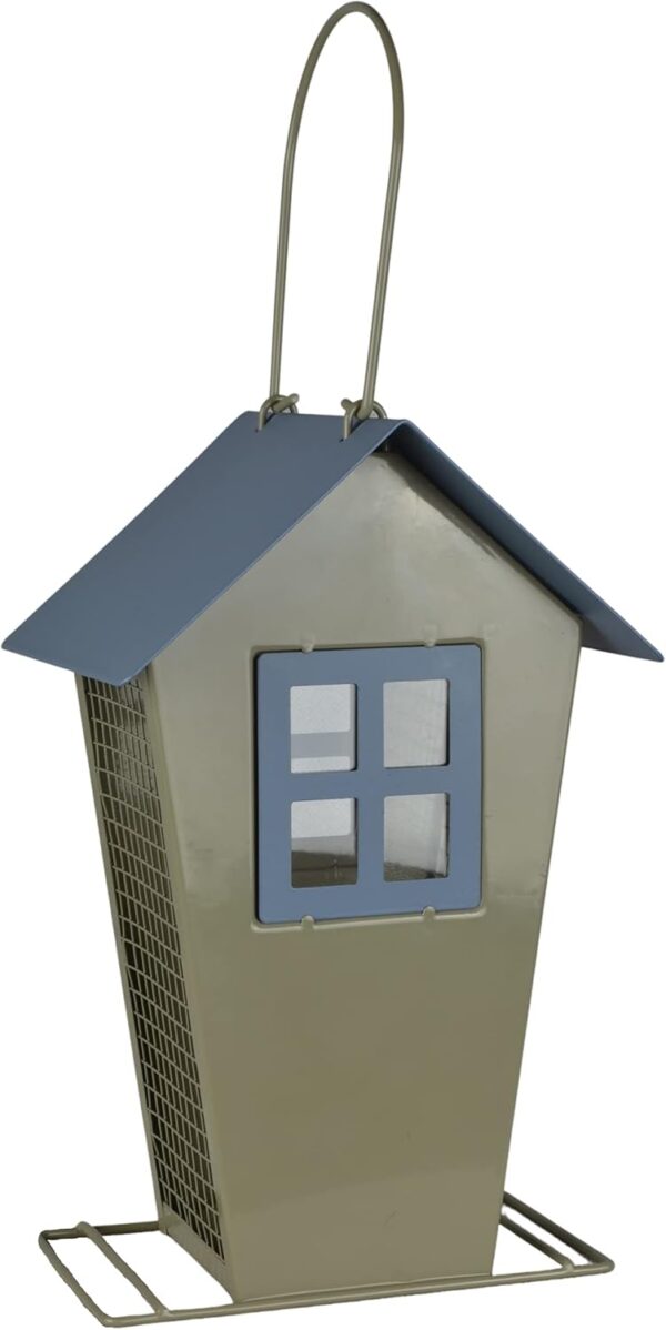 Supa "Hamilton" Wild Bird Peanut Feeder, House Shaped, Contemporary Feeder That Is Designed To Enhance Your Garden, Easy Fill & Easy Clean, ‎Blue/Grey Body with Blue roof.