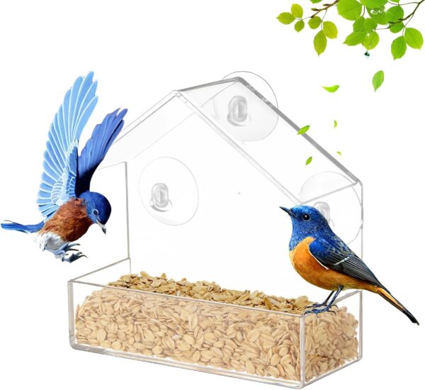 Window Bird Feeders,Window Bird Feeder with Strong Suction Cups,For Bird Watching Bird Feeders for Small Birds Squirrel Proof Bird Feeder Window,Transparent Birdhouse Shape Design.