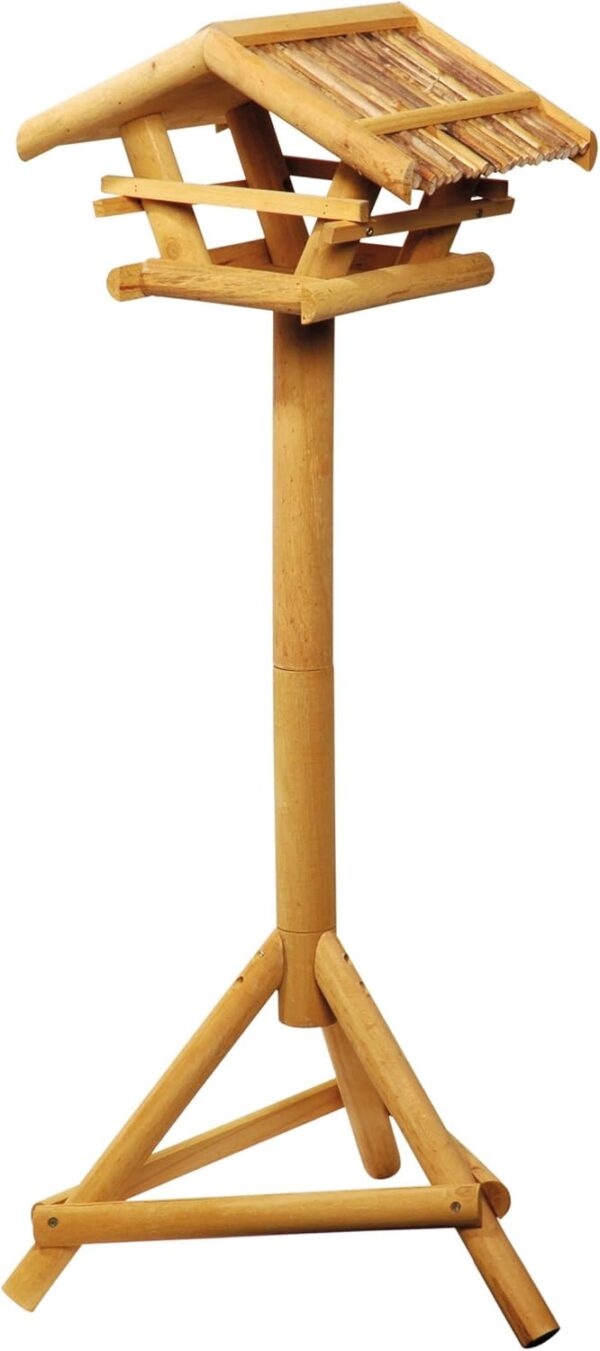 dobar® 48000FSC Bird Feeder with Stand - Wooden Bird Feeder with Reed Roof - Bird House with Tripod Stand - Bird Villa for Garden/Patio/Balcony - 44 x 44 x 101 cm - Natural