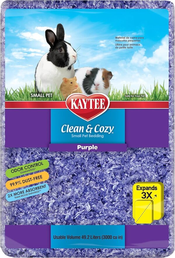 Kaytee Clean & Cozy Super Absorbent Paper Bedding for Cages, Hamster, Gerbil, Mice, Rabbit, Guinea Pig, 49.2 Litre, Purple