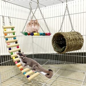 3 Pieces Bird Cage Toys Hamster Toys Pet Climbing Ladder Hanging Cage Toys Pet Swing Hammock for Hamster Guinea Pigs Squirrels Parrots Small Animals