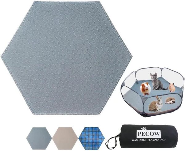 Pecow PLAYPEN NOT Included Hexagon Washable Liner for Portable Small Animal Playpen Guinea Pig Play Pen Hamster Cage Fleece Bunny Rabbit Fence Indoor/Outdoor Waterproof Reusable Super Absorbent(Grey)