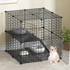 BNOSDM Cat Cage Indoor, Detachable 2 Tier Metal Small Animal Cage DIY Design Kitten Playpen Kennels for Small Pet Cat Puppy, Black 【Extra Large Space】