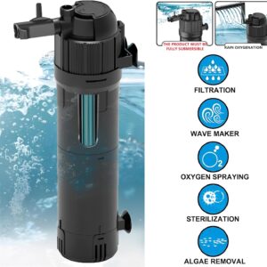 Internal Fish Tank Filter,5 in 1 Aquarium Filter with UV Steriliser,(Aeration/Rainfall,etc) Filter Pump for 80-200L Aquariums,650 L/H Aquarium Filter Pump Flow Rate and Direction Adjustable