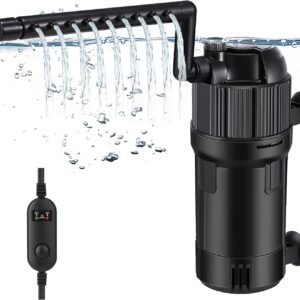 LNIDEAS 5-in-1 Aquarium Filter with UV Light for Green Water with Timer, 400L/H Submersible Fish Tank Internal Filter Pump, Dual Mode (Aeration/Rainfall), Flow Rate and Direction Adjustable (400L/H)