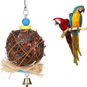 Bird Parrot Toy,Bird Chew Toy Woven Bamboo Bird Shredders,Natural Rattan Ball Come with Paper Strips and Metal Bell,Bird Parrot Toys Swing for Birds,Parakeets,Parrot Perched