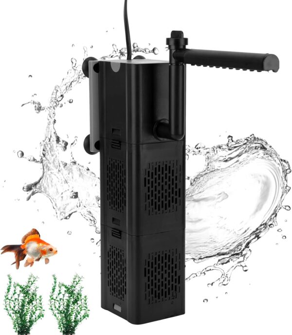 Fish Tank Filter Aquarium Filter Pump 30W Internal Fish Tank Pump and Filter with 2-Stage Filtration, 5-in-1 Filter Pump Flow Rate and Direction Adjustable