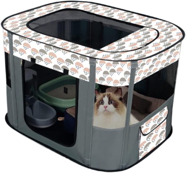 Floving Portable Doghouse Pet fence Foldable Pet playpen Rectangle Delivery Room Cat Nest Cat den Cat hut Puppy house Kennel Closed Pets Tent with carry bag (S/70 * 50cm, Gray)