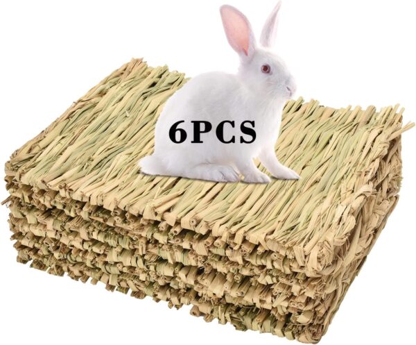 Grass mat for Rabbit Bunny Sangle Sopffy 6 Pcs,Rabbit Hay Mat,Small Animal Cages Hay Mat,Rabbit Grass Mat,Nesting and Toys for Guinea Pig Parrot Rabbit Bunny Hamster Chinchilla Squirrel