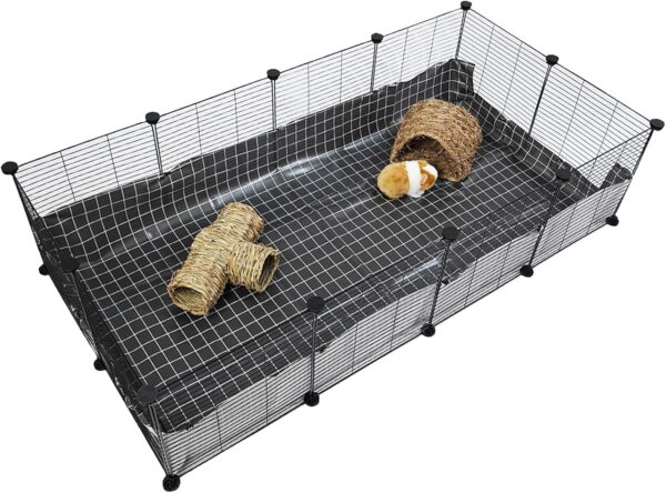 Guinea Pig Cages, 12 Panels Small Animal Playpen, Expandable Indoor Rabbit Fence, Metal Grids Cage Habitats with PVC Liner for Pet, Bunny, Turtle, Hedgehog, Chinchilla, 57.8 x 29.5 x 14.5 inch