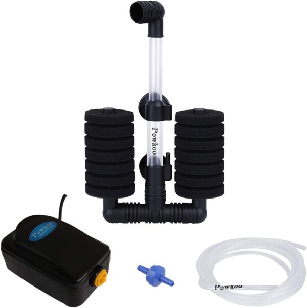 Powkoo Double Sponge Filter Aquarium Air Filter Bio Filter Sponges for Bettas Shrimp Breeder Fish Tank (Aquarium Set)