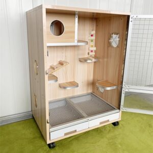 Small Animal Cage - Guinea Pig Cage, Ferret Cage Chinchilla Cages Pet Cage with Removable Tray/Wheels, Hamster Cage 3 Layers with Ice Nest to Keep Pets Cool In Summer ( Color : C1-Wooden nest(60*40*80