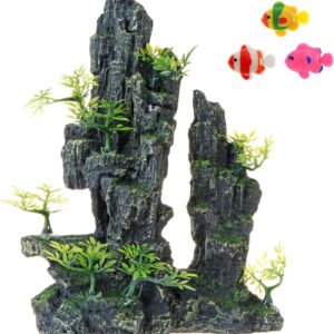 Uotyle Aquarium Decoration Mountain View, Rockery Landscape Rock Hiding Cave Stone Resin Tree Trunk Fish Tank Ornament