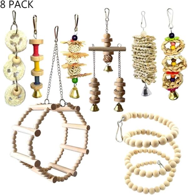 *标题5： Swing Bird Ladder Hammock Small Pet Bells Supplies Climbing Cage Perch Stand Blocks
